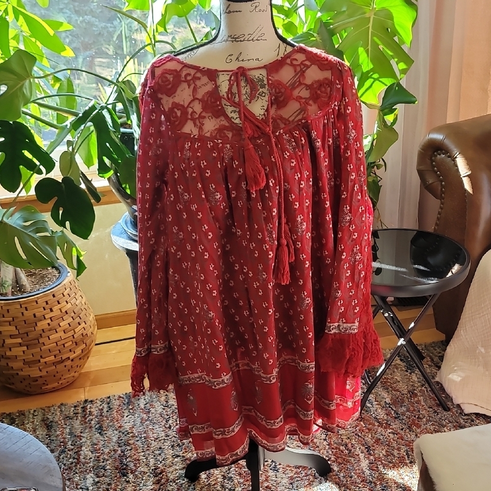 Red Bohemian Lace Dress